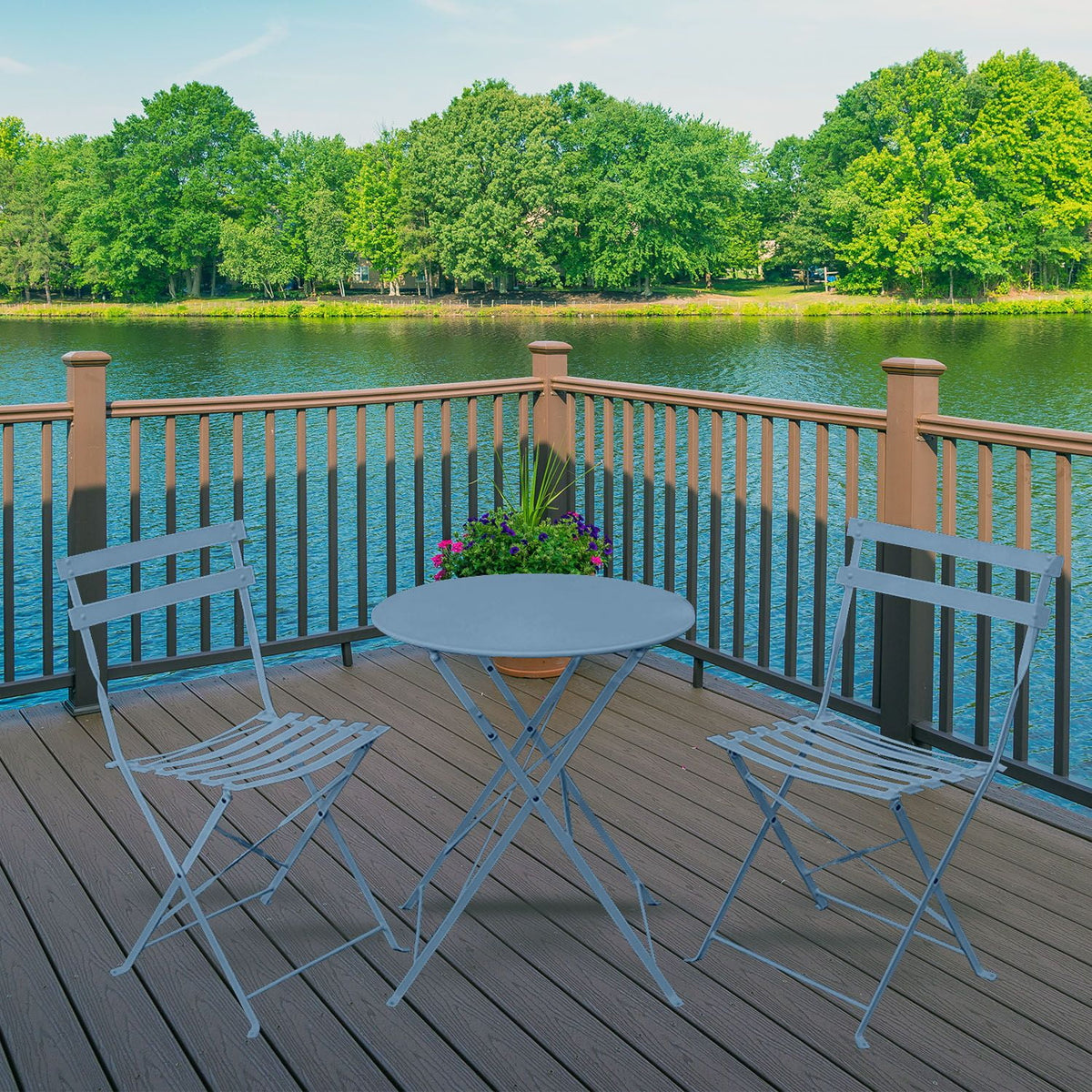 3 Piece Porch Furniture Set with Tea Table Blue I764
