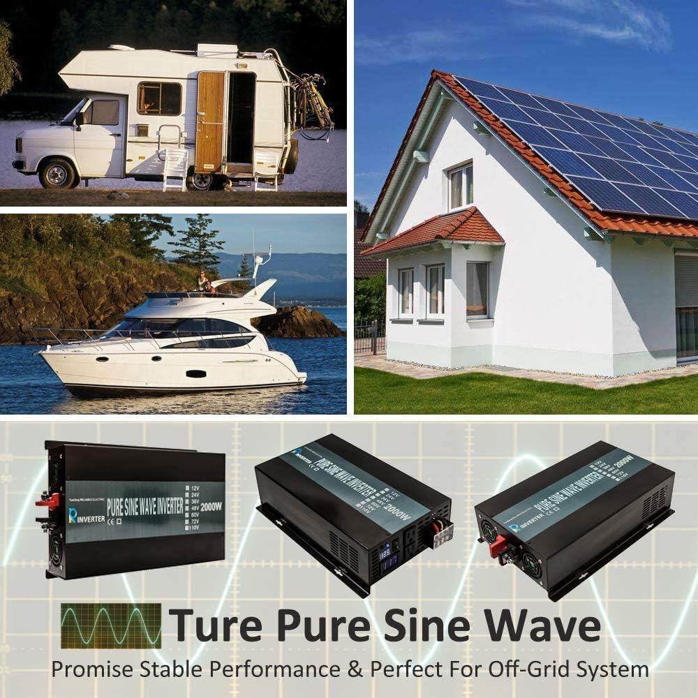 2000W 12V 120V Pure Sine Wave Power Inverter with 2 AC Outlets Y944300