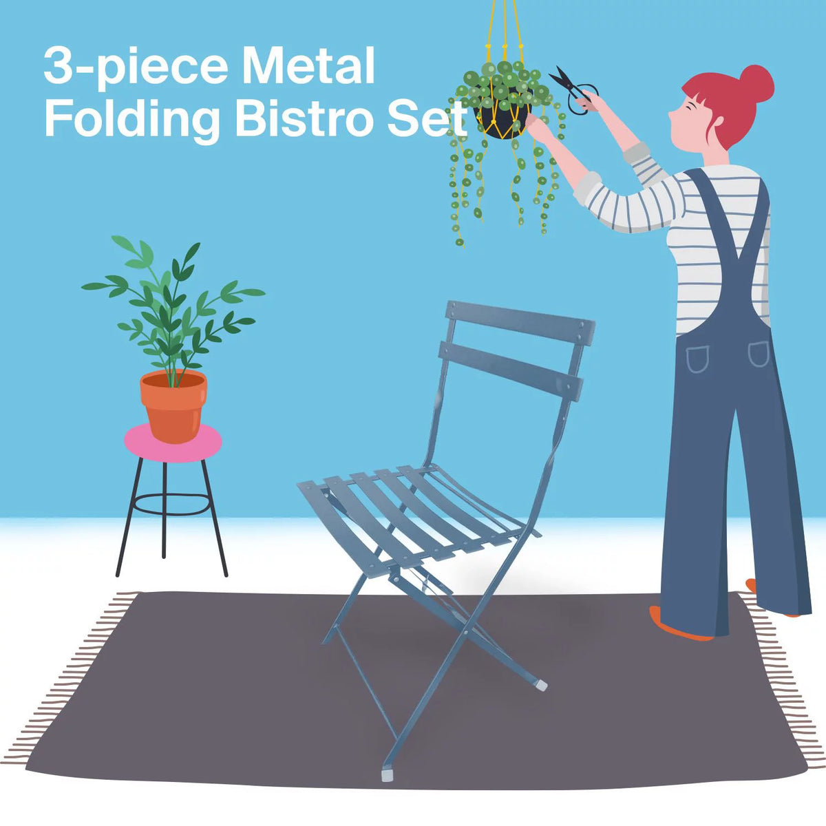 3 Piece Porch Furniture Set with Tea Table Blue I764