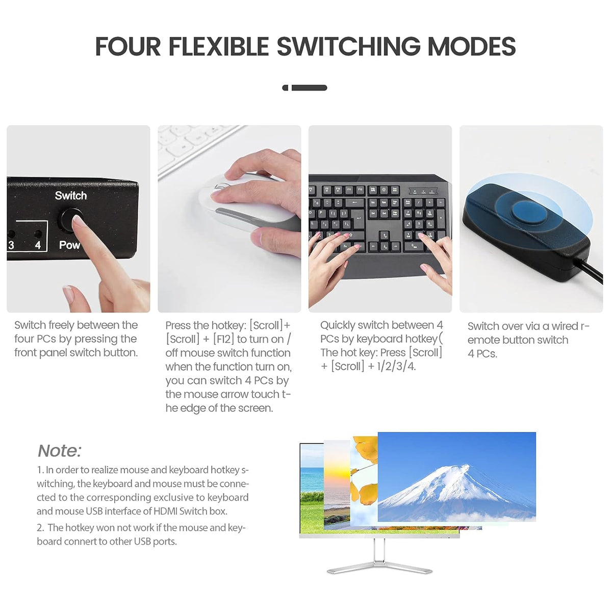 4 Port HDMI KVM Switch, 4K@60Hz, 4 in 1 Out N33591