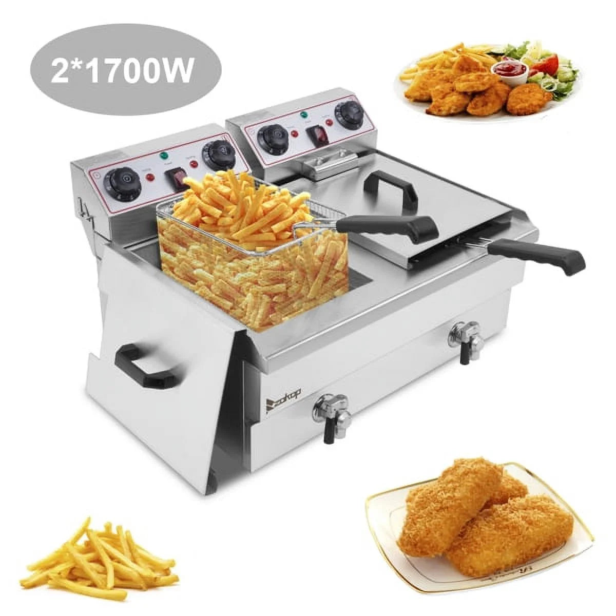 16.9QT Stainless Steel Double Tank Deep Fryer 3400W G91173