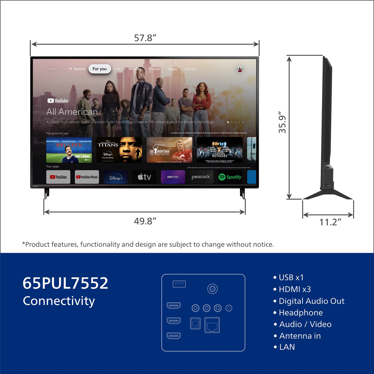 65 Class 4K Ultra HD Google Smart LED Television K8158