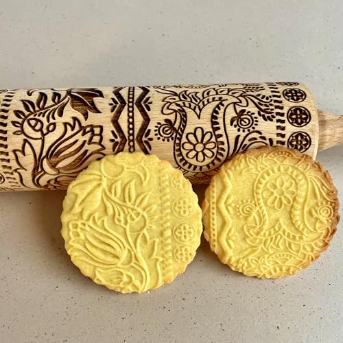 Lotus Flower Pattern Embossing Rolling Pin B2406