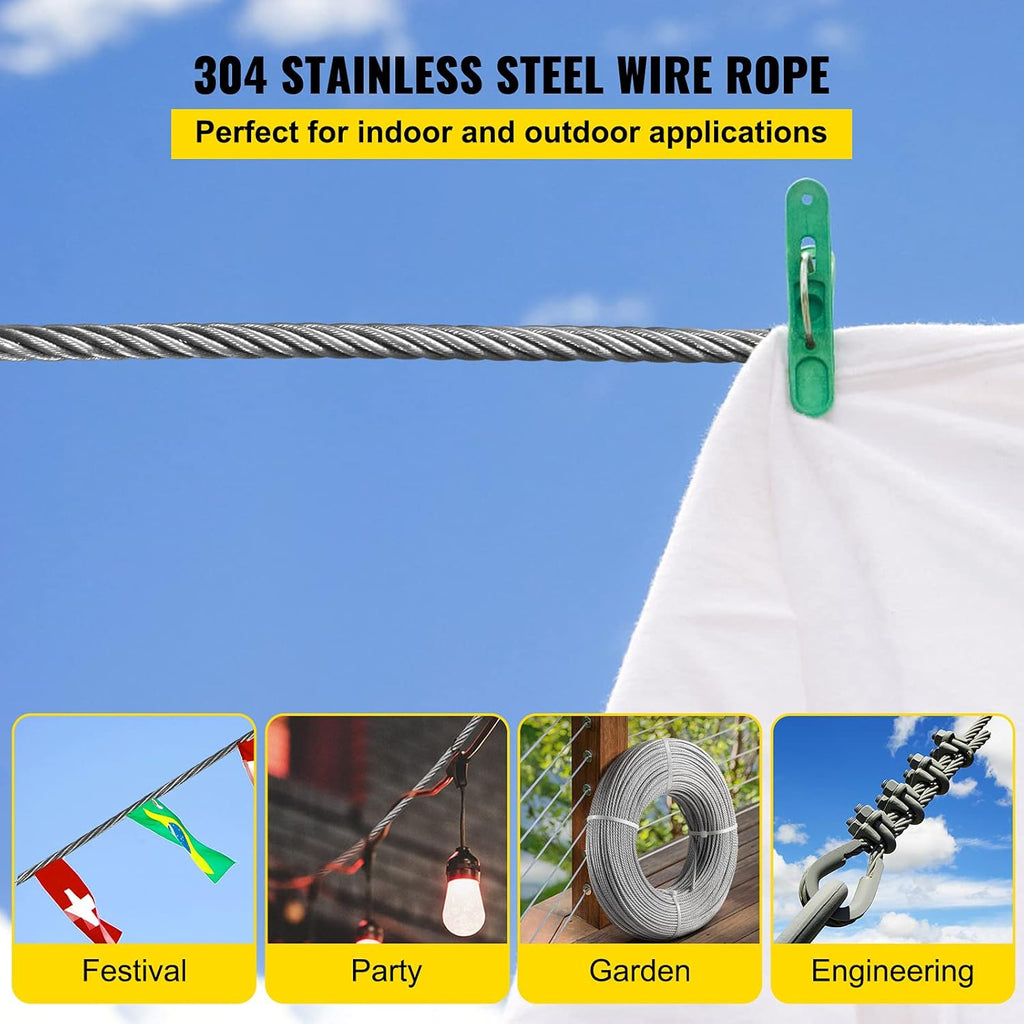 304 Stainless Steel Cable 1/4 Inch 7 X 19 Steel Wire Rope 200Feet T559