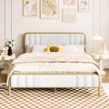 Gold Queen Size Velvet Fabric Headboard Metal Platform Bed Frame H270615