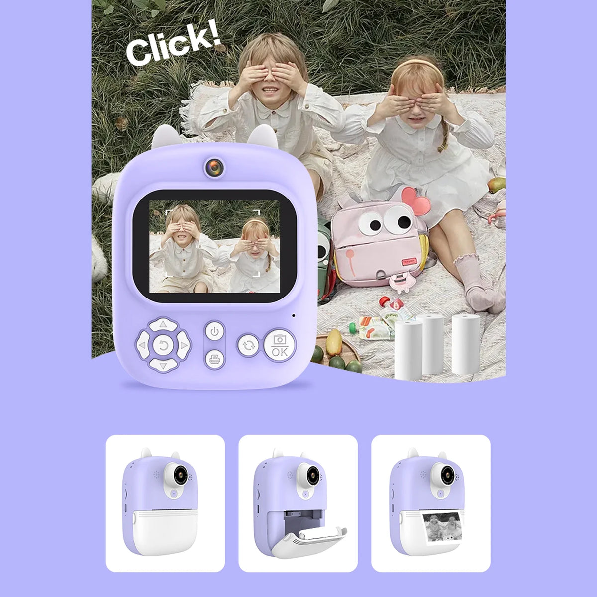 Instant Camera with Dual Lenses, 12MP, 32GB Memory, 3 Printing Paper Rolls Y64010