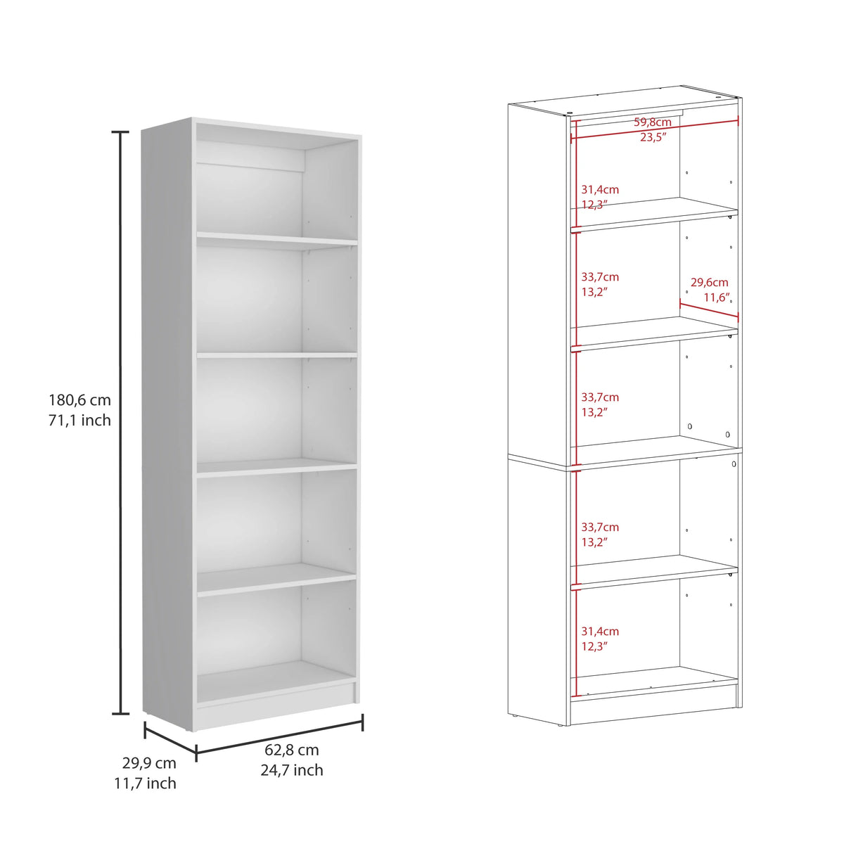 3 Piece Living Room Set with 3 Bookcases, White Y522