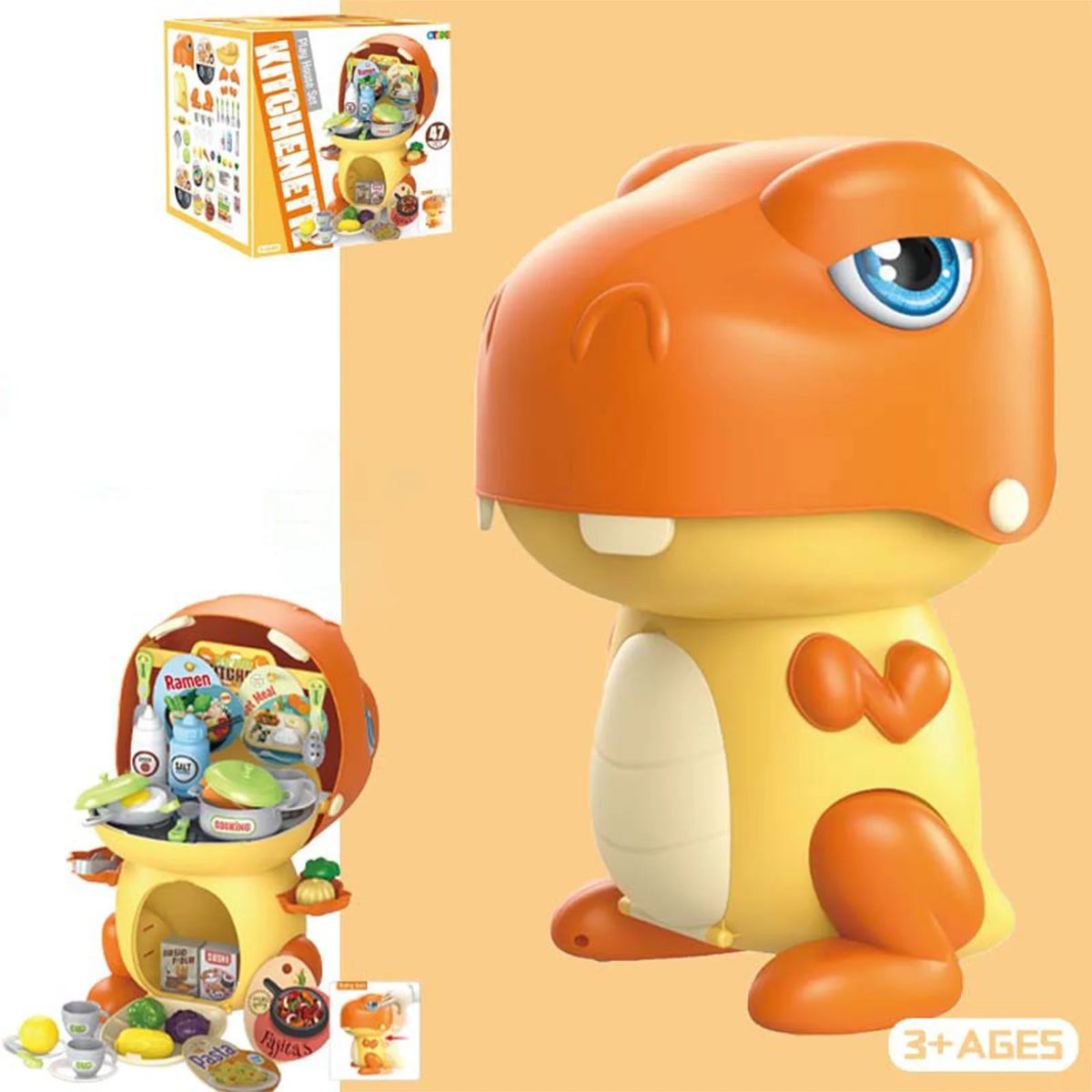 Play House Dinosaur Storage Set Cooking Toy Kitchen Set With Play Food R75614