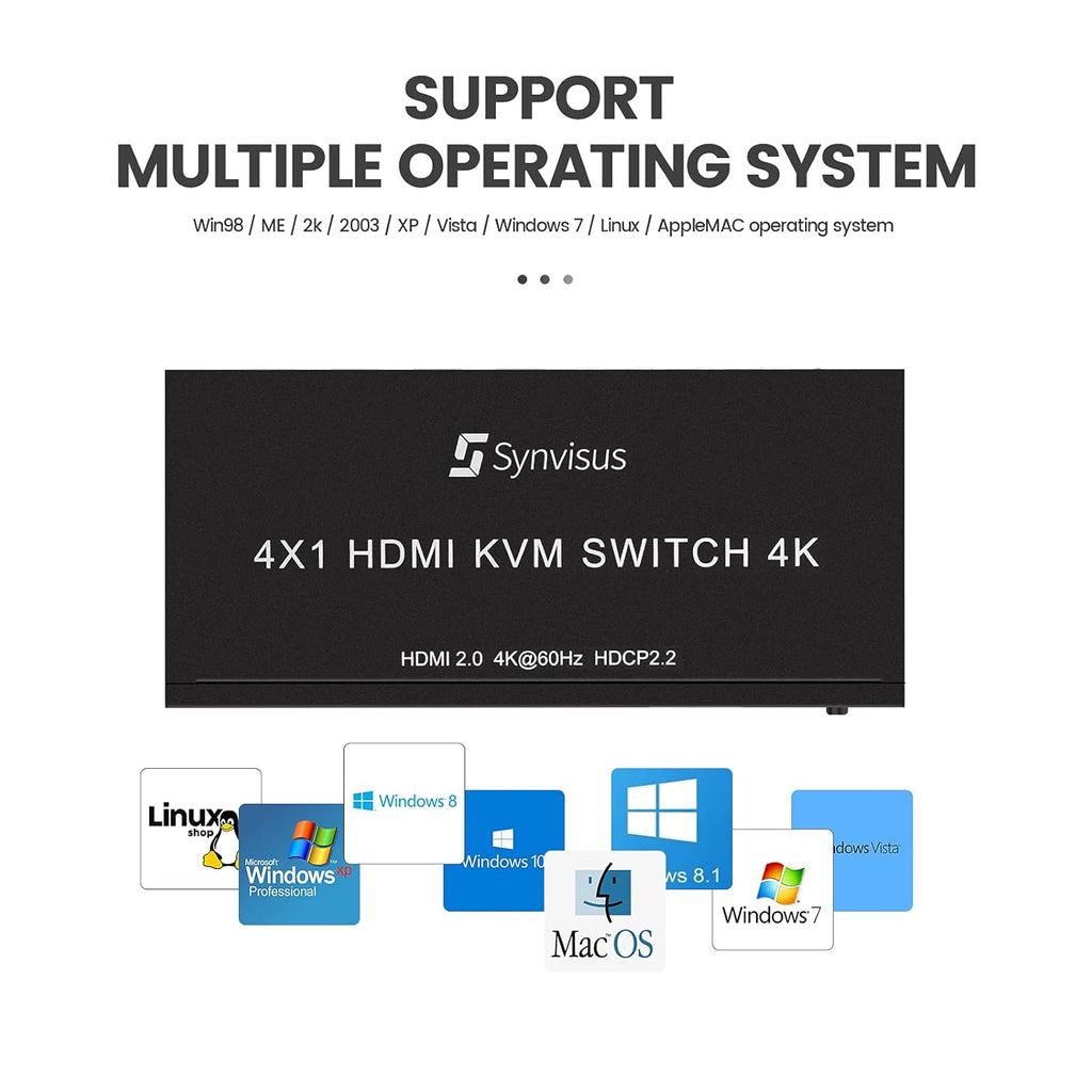 4 Port HDMI KVM Switch, 4K@60Hz, 4 in 1 Out N33591