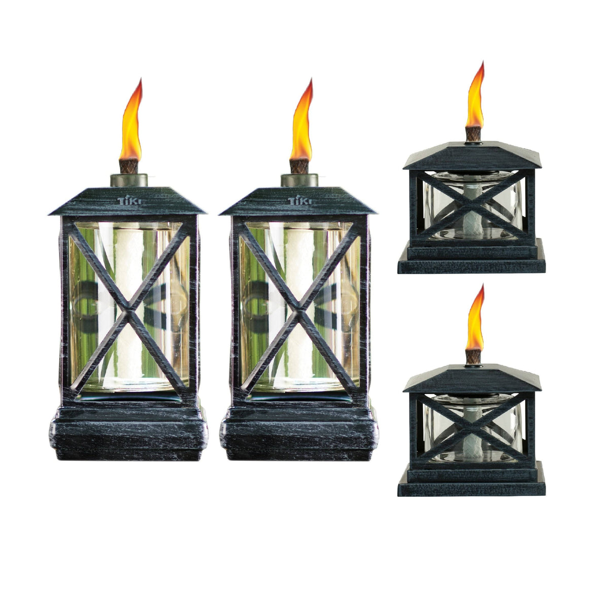 2-Metal Torch and 2-Petite Lantern Table Torch Black B266614