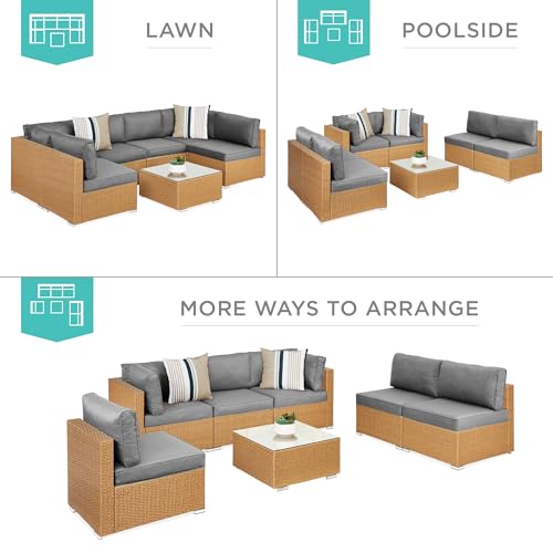 7-Piece Wicker Outdoor Sectional Set with Pillows and Coffee Table T497210