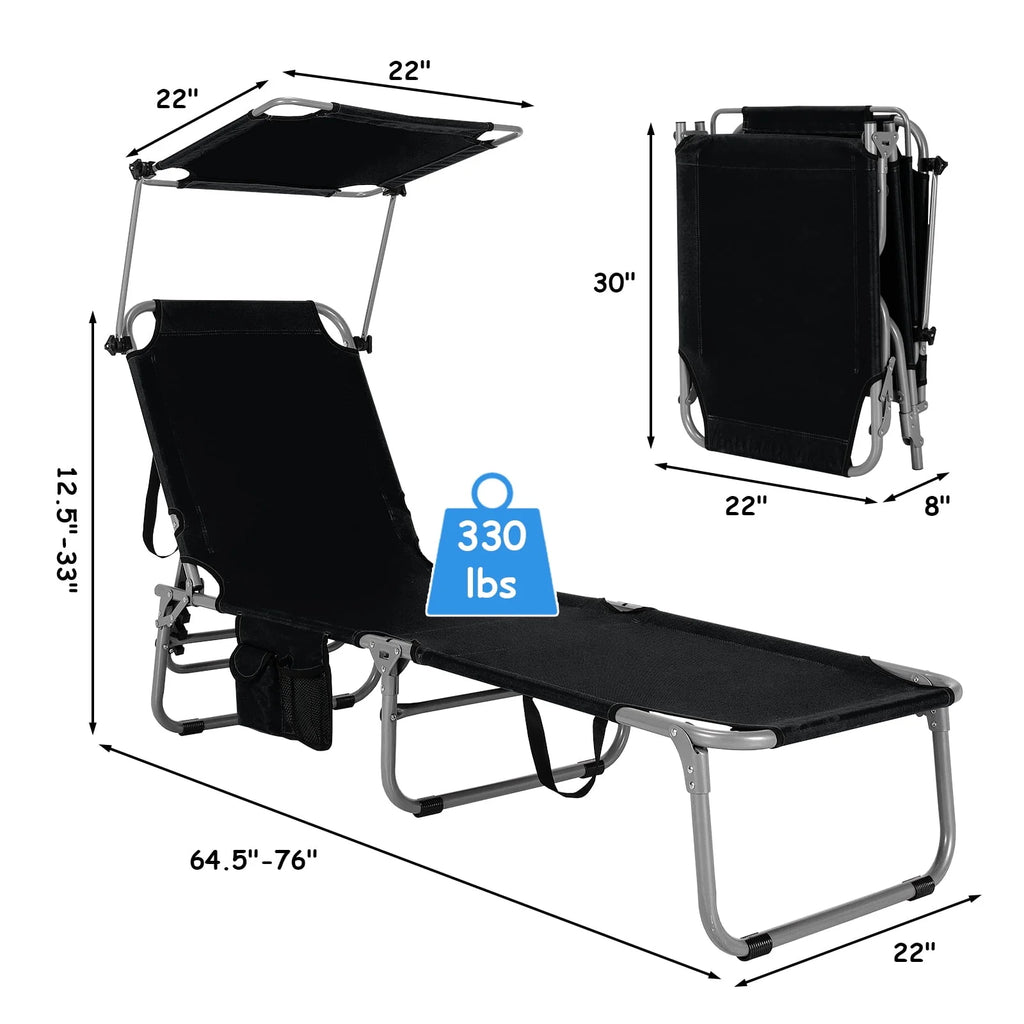 Beige Foldable Lounge Chair with Sun Shade H828133