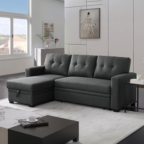 L Shaped Convertible Sleeper Sectional Sofa with Storage Chaise and Pull-Out Bed X71297