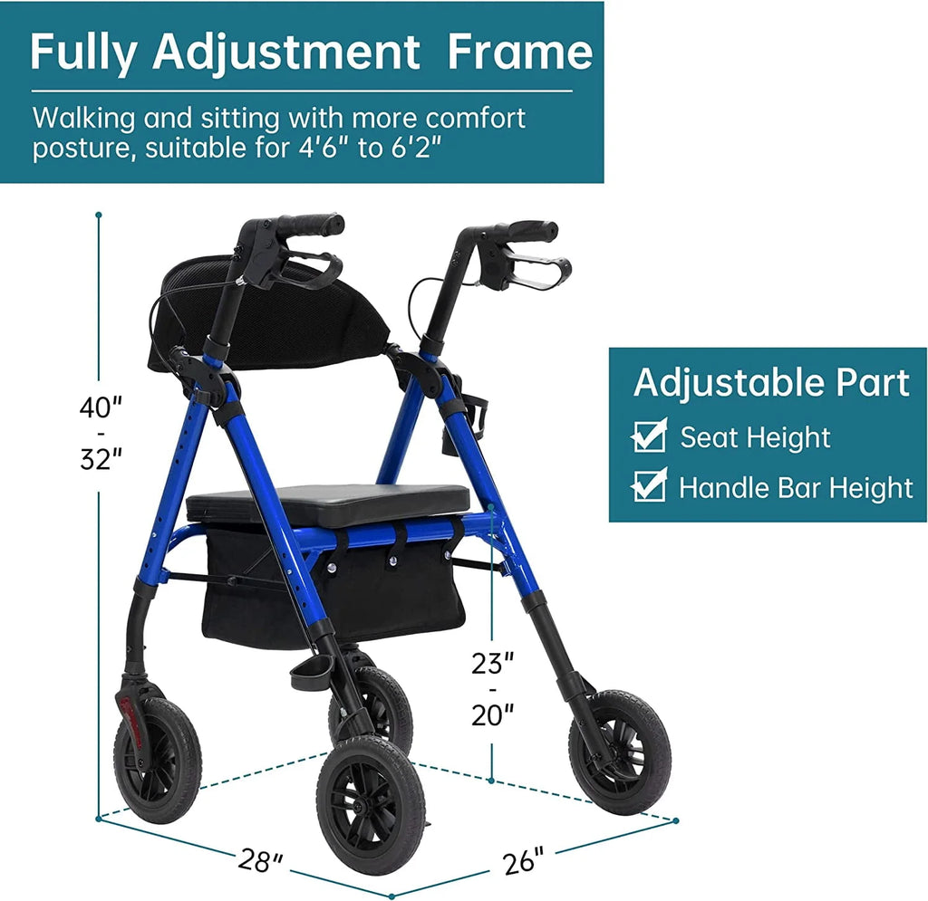 All-Terrain Rollator Walker with 8” Wheels, Height Adjustable, Padded Seat Backrest Cup Holder, Orange M8683