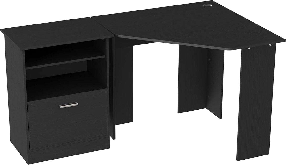 Black L-Shaped Computer Desk with Storage E93348