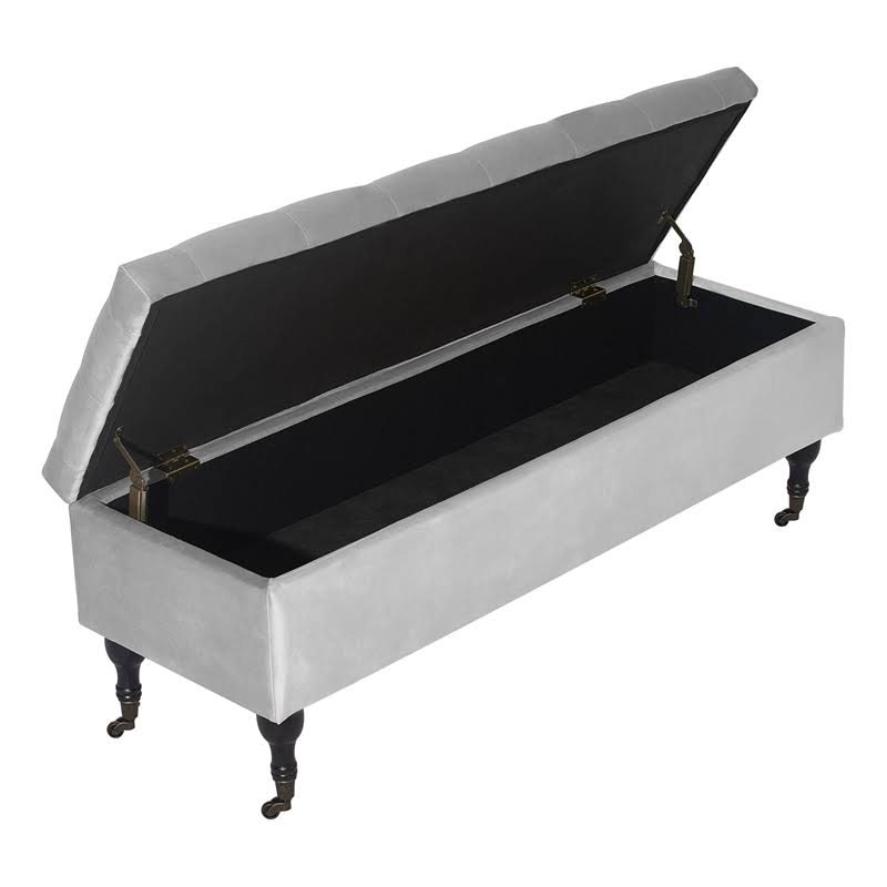 Tufted Storage Bench in French Pearl Gray Velvet S280