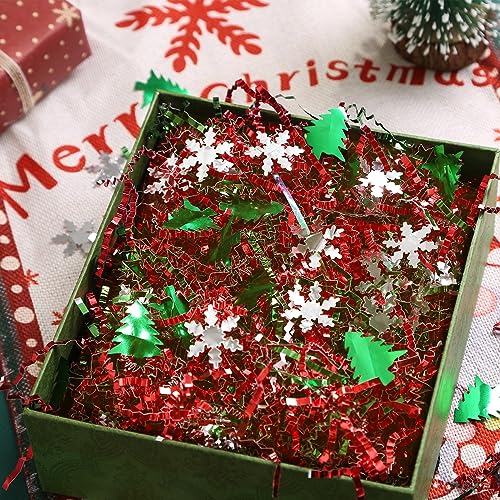 Metallic Red Green Christmas Crinkle Cut Paper Shred Filler C7234