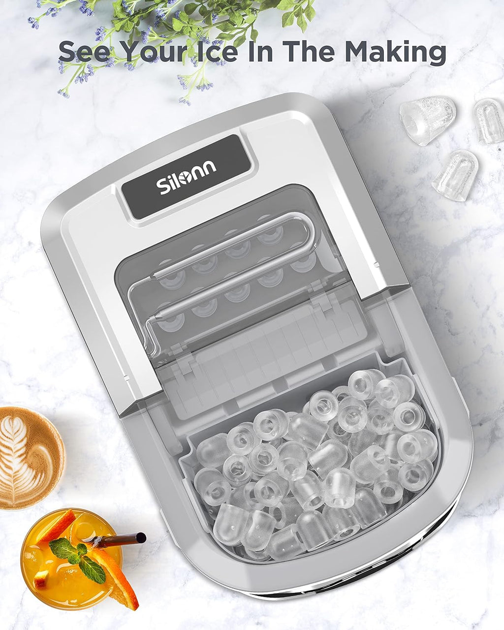 Countertop Ice Maker Machine with Ice Scoop and Basket I495
