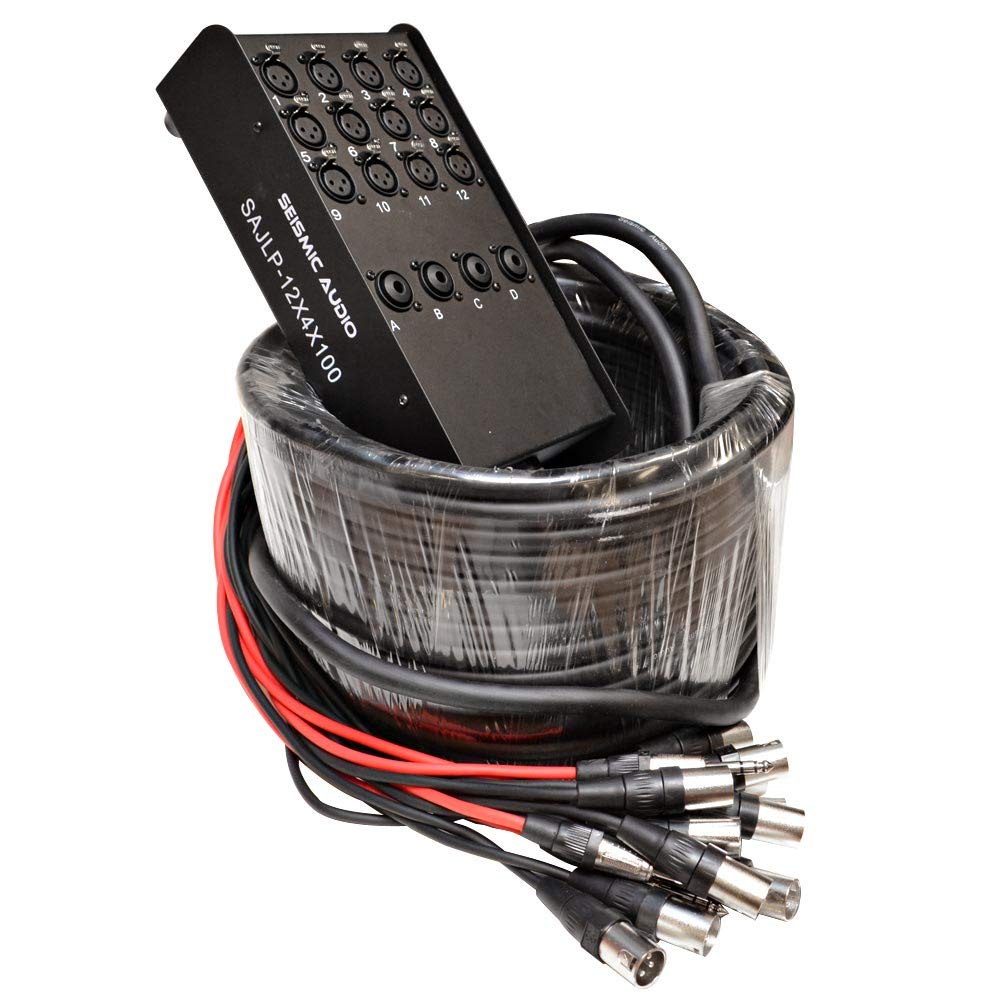 12 Channel 100 Foot XLR Low Profile Snake Cable with 4 TRS Returns B75505