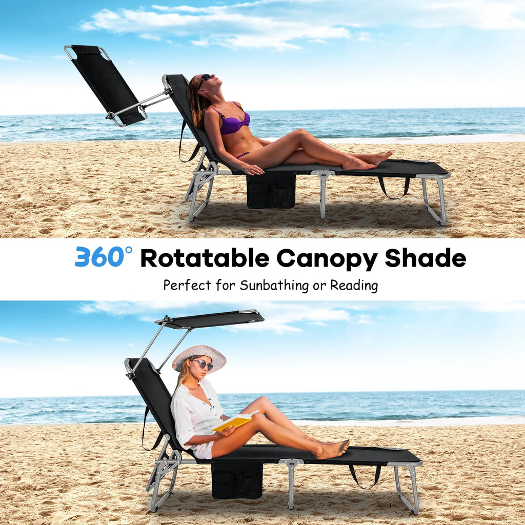 Beige Foldable Lounge Chair with Sun Shade H828133
