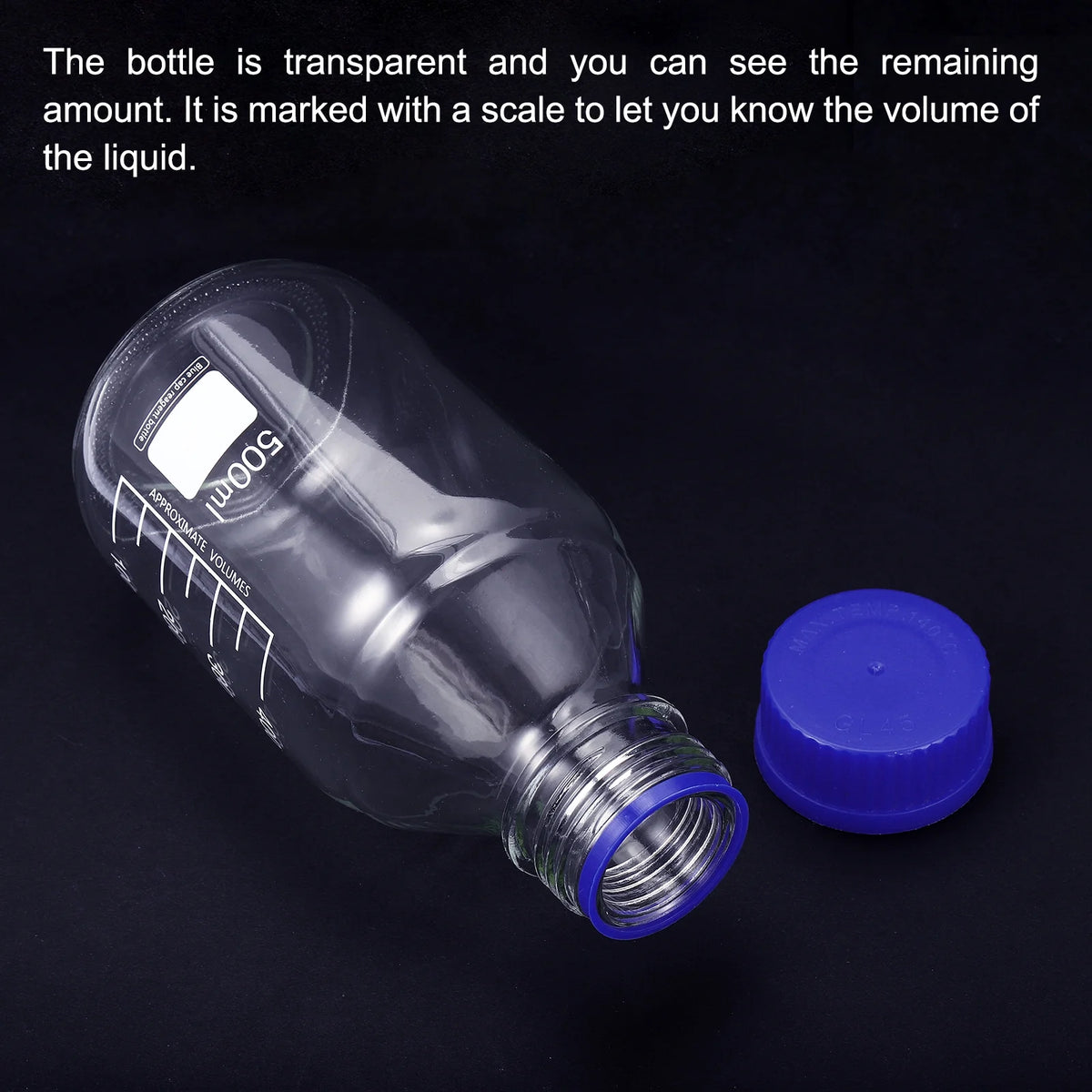 500mL Clear Graduated Glass Storage Bottle Blue Cap 2 Pack U44036
