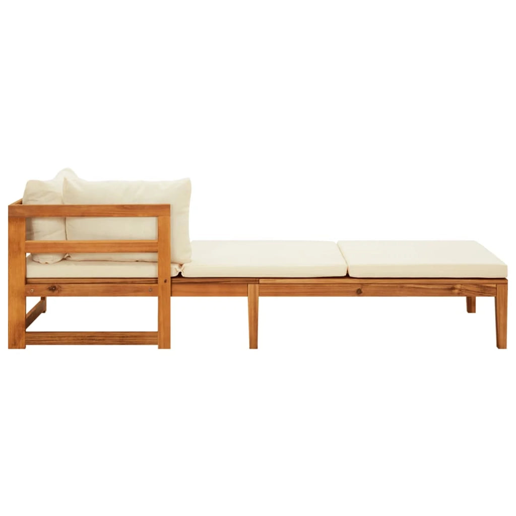 2 Piece Acacia Wood Sun Lounger with Cream White Cushion and Pillows V19048