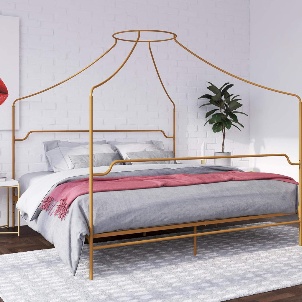 Full Size Gold Metal Canopy Bed S6206