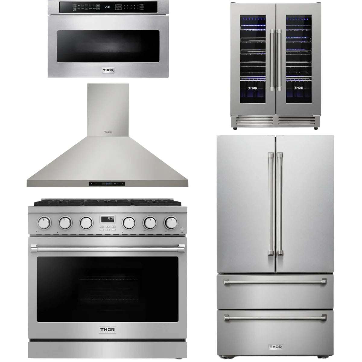 36 Gas Range, Range Hood, Refrigerator, Microwave and Wine Cooler O997991