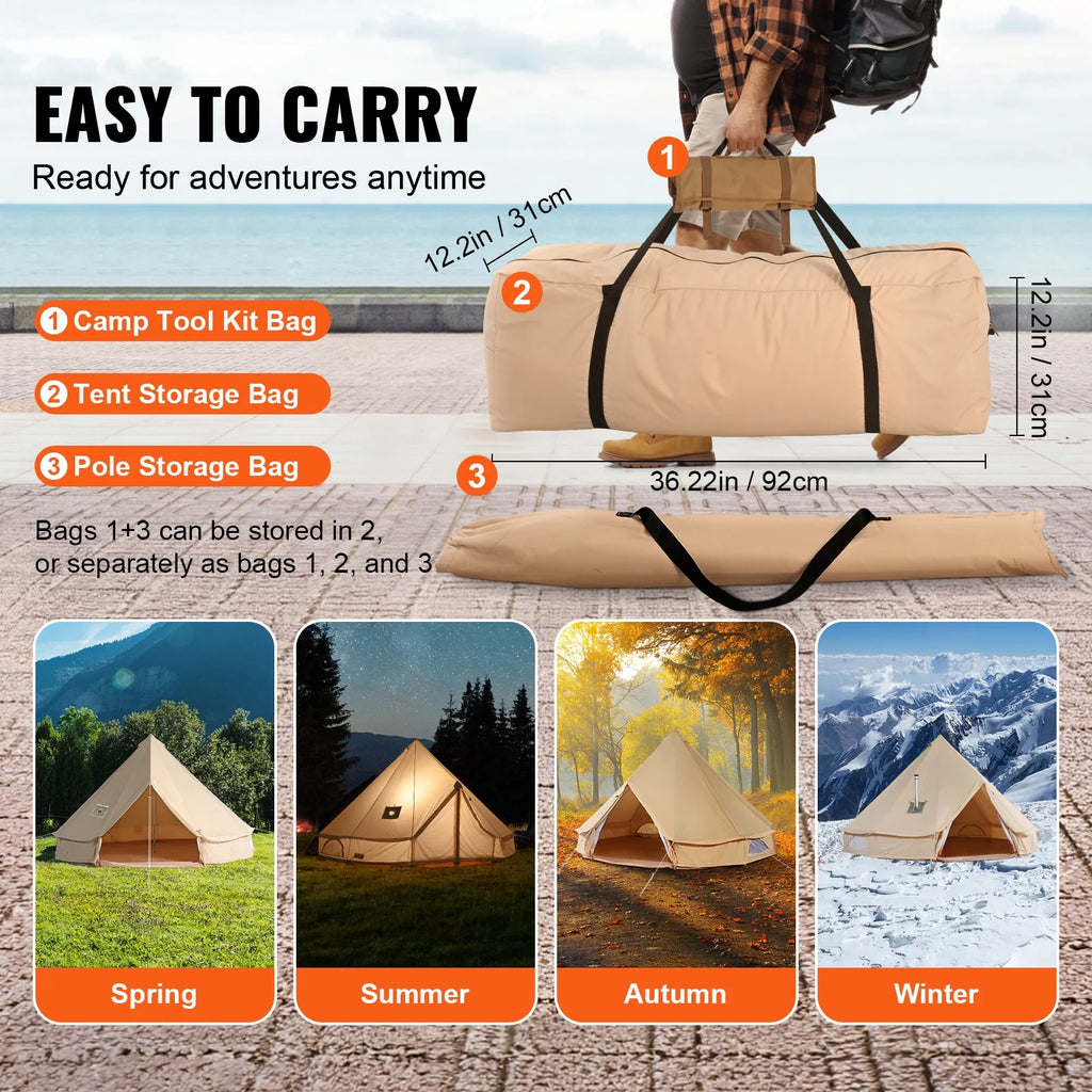 Canvas Bell Tent 4-Season with Stove Jack U67977
