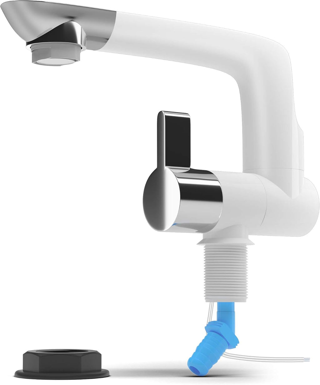 12V Electric Water Faucet Tap with Switch, Rotatable Spout, White N22012