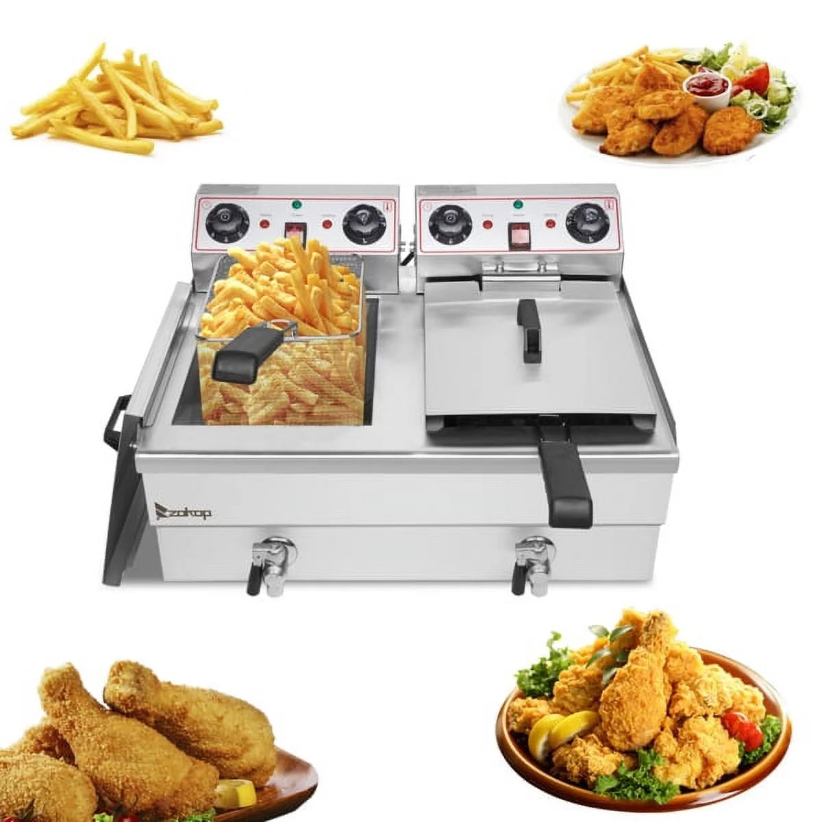 16.9QT Stainless Steel Double Tank Deep Fryer 3400W G91173