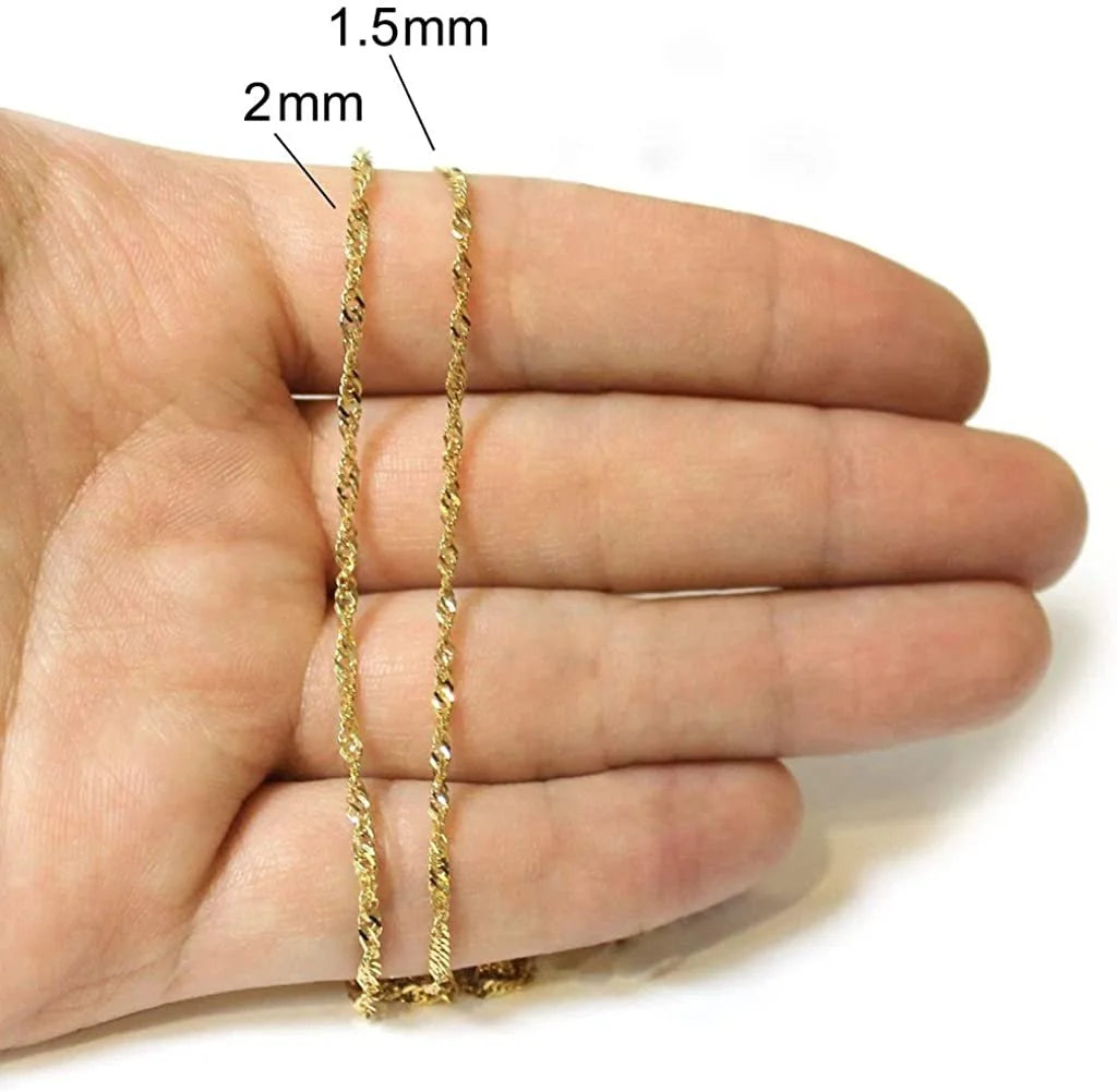 14K Yellow Gold 2mm Singapore Pendant Chain Diamond Cut Rope Link Necklace W44576