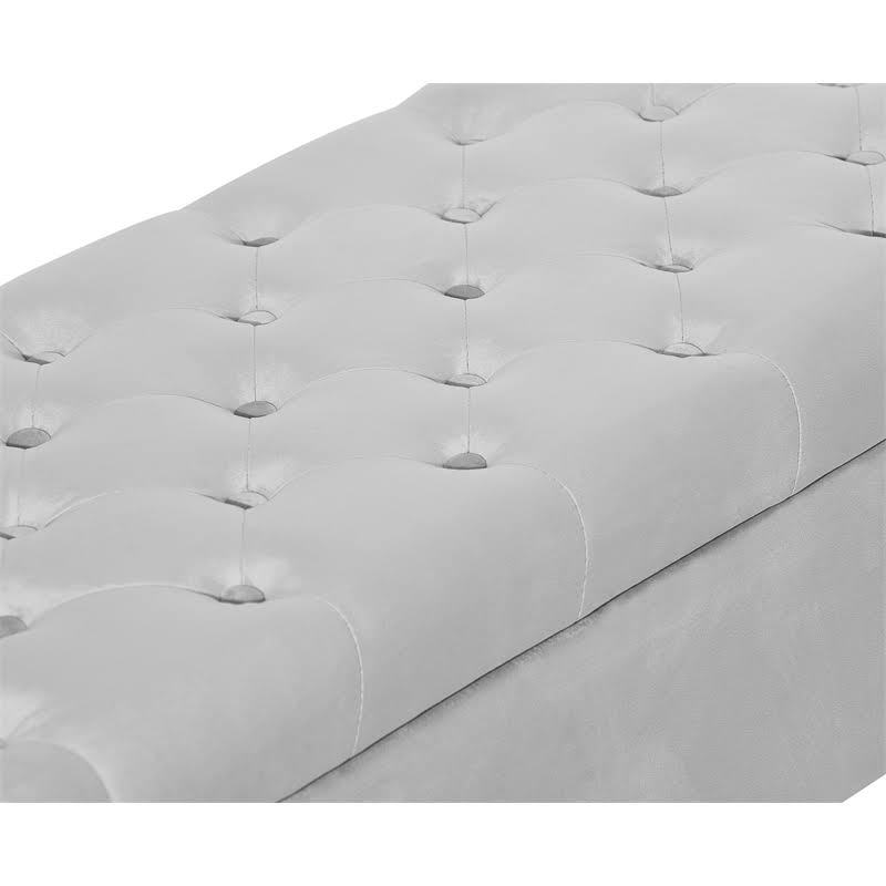 Tufted Storage Bench in French Pearl Gray Velvet S280