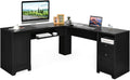 66 L-Shaped Desk with Drawers Keyboard Tray and Storage Cabinet M758