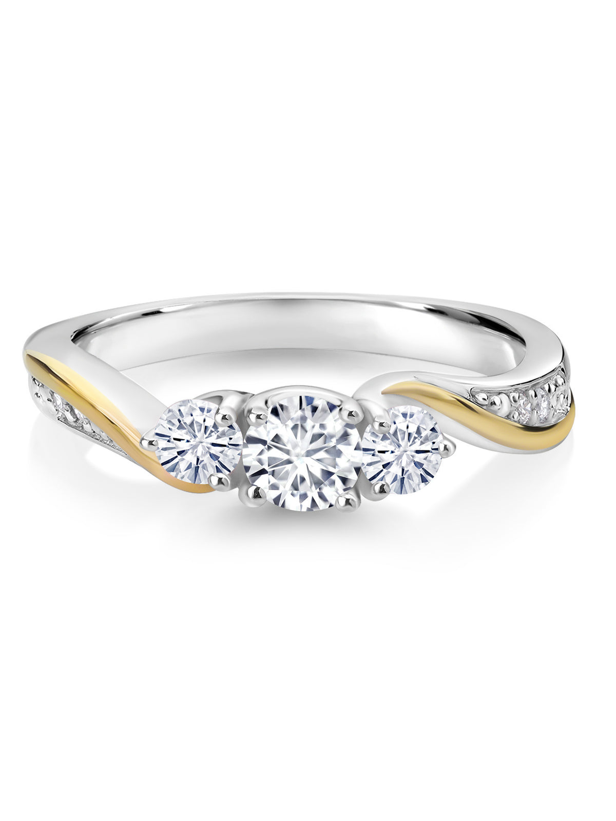 925 Sterling Silver 10K Yellow Gold White Lab Grown Diamond White Moissanite 3 Stone Engagement Ring G693
