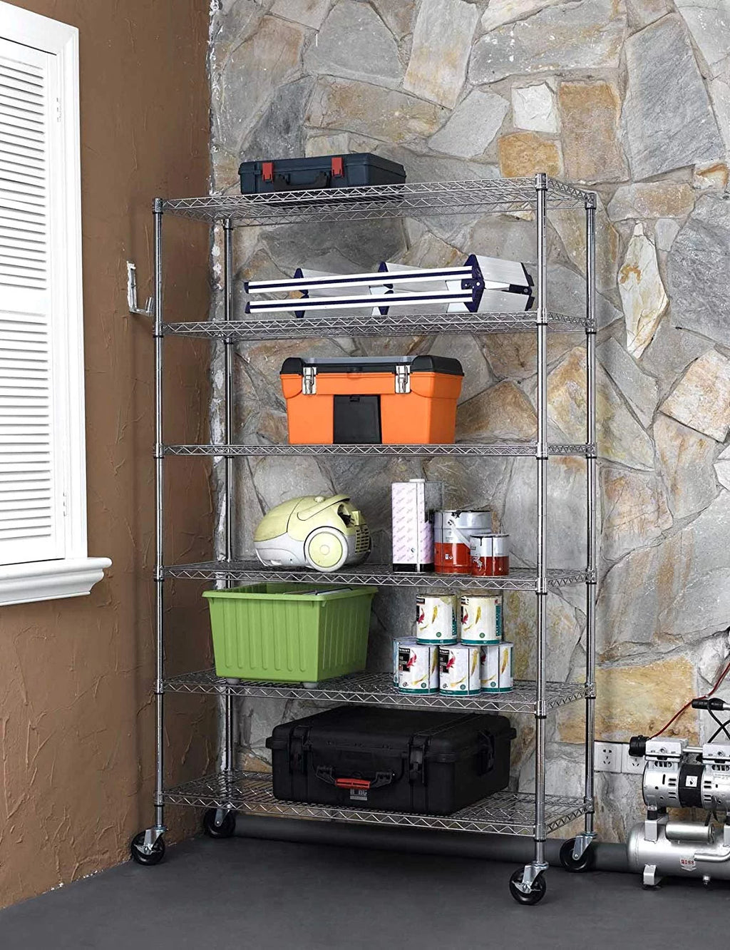 Black 6-Tier Adjustable Wire Shelving Unit X767