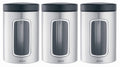 3-Piece Window Canister Set, 1.4-Liter, Matte Steel with Black Lid V762