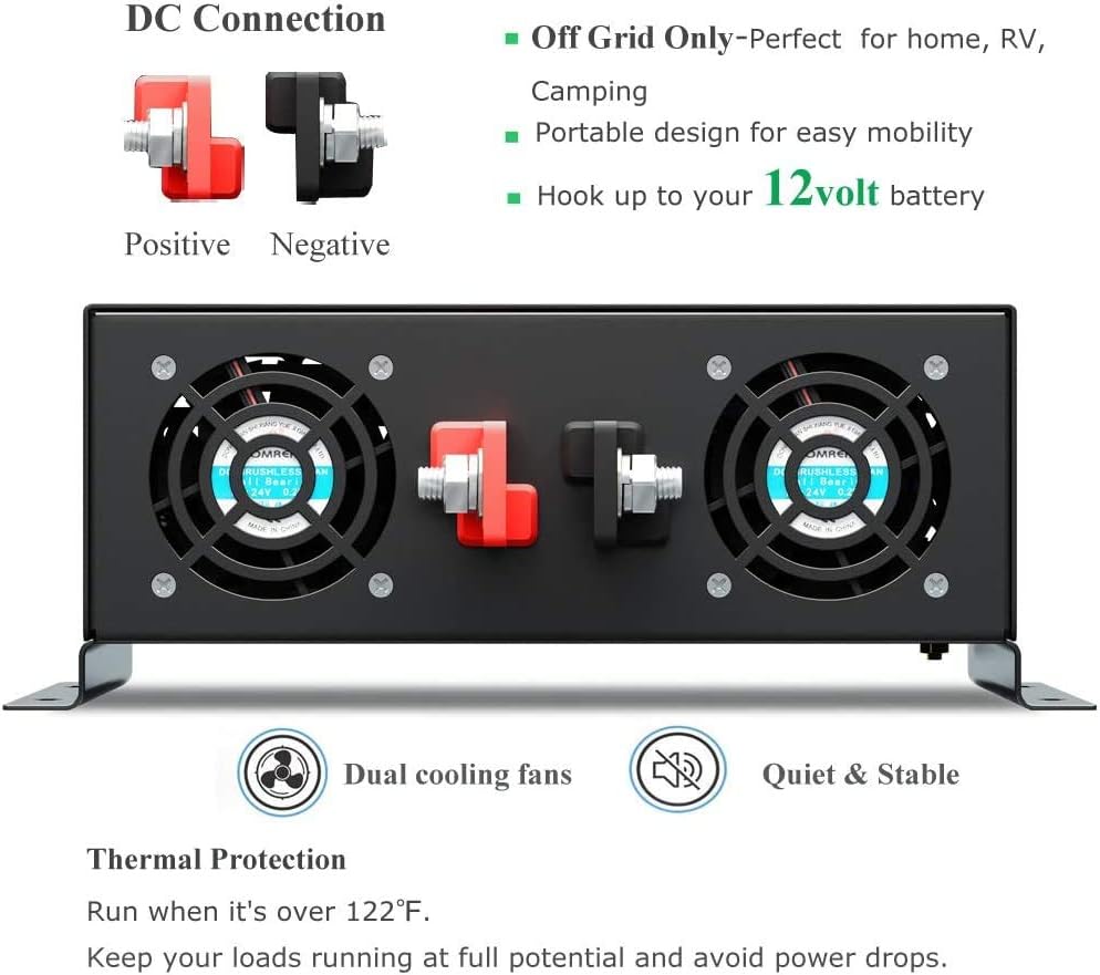 2000W 12V 120V Pure Sine Wave Power Inverter with 2 AC Outlets Y944300
