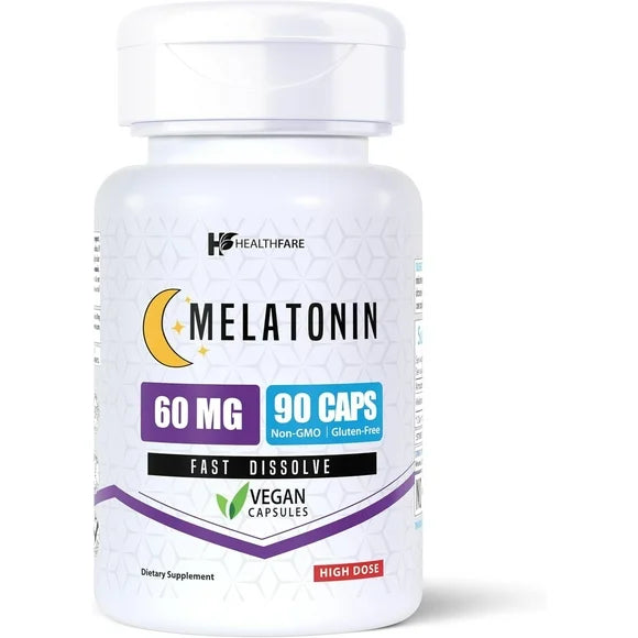 Melatonin 60mg 90 Veg Capsules Gluten-Free Non-GMO Unflavored S5306