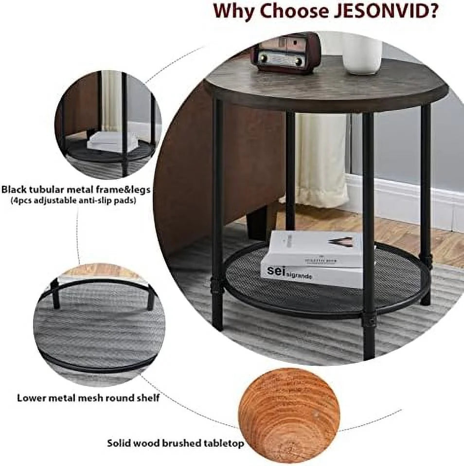 Round Coffee Table with Casters Metal Legs Solid Wood Brushed Black G987696