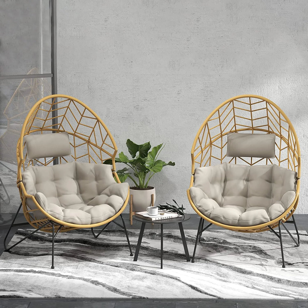 Oversized Wicker Egg Chair with Stand and Cushion O279
